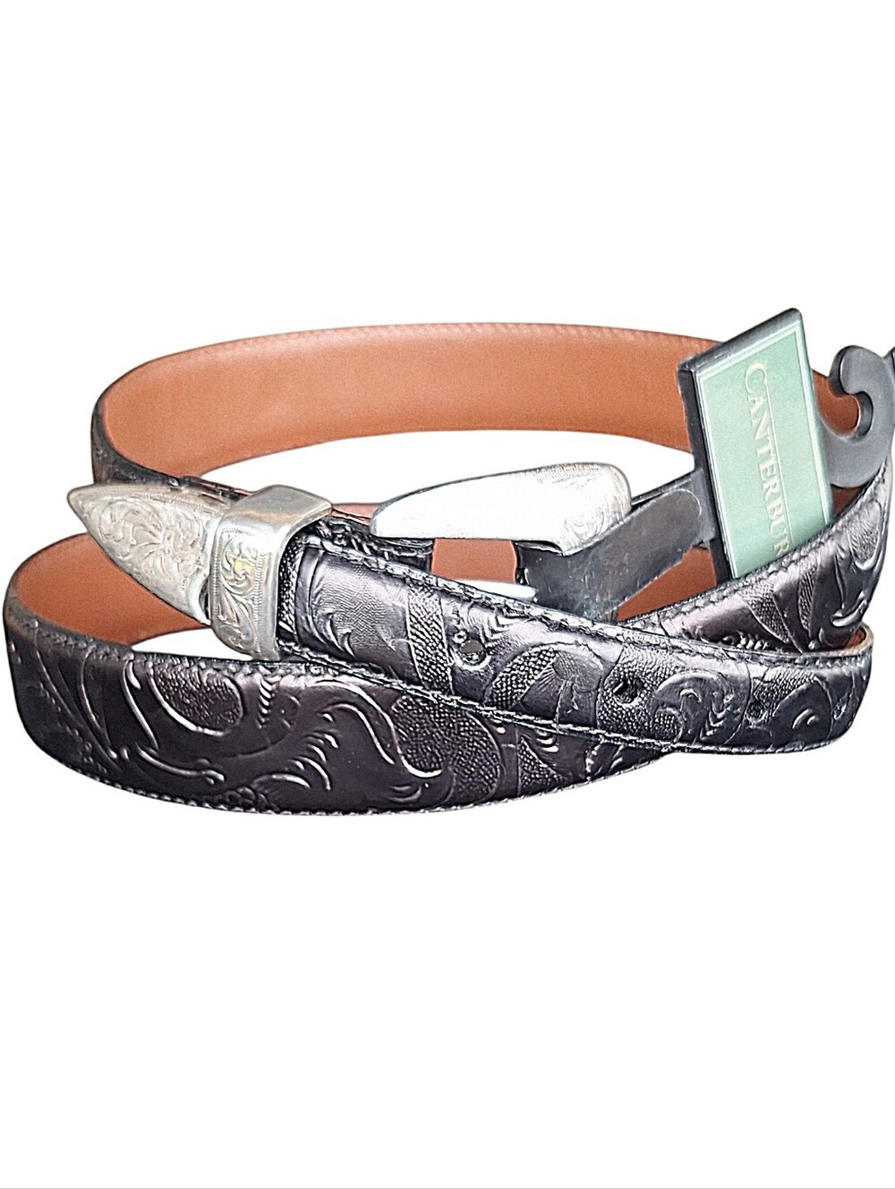 Canterbury mens western rodeo black embossed genuine calf leather belt size 36